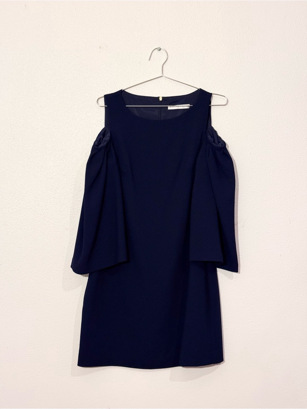 Trina Turk Navy Cold Shoulder Cape Sleeve Cocktail Dress